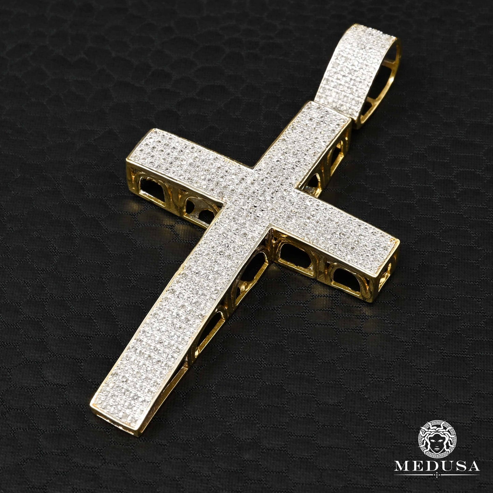 10K Gold Diamond Pendant | D4 Crystal Cross Pendant - Yellow Gold Diamond / 42MM