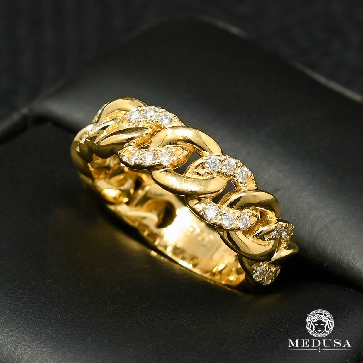 14K Gold Diamond Ring | Cuban D6 Men's Ring - MA0955 Yellow Gold