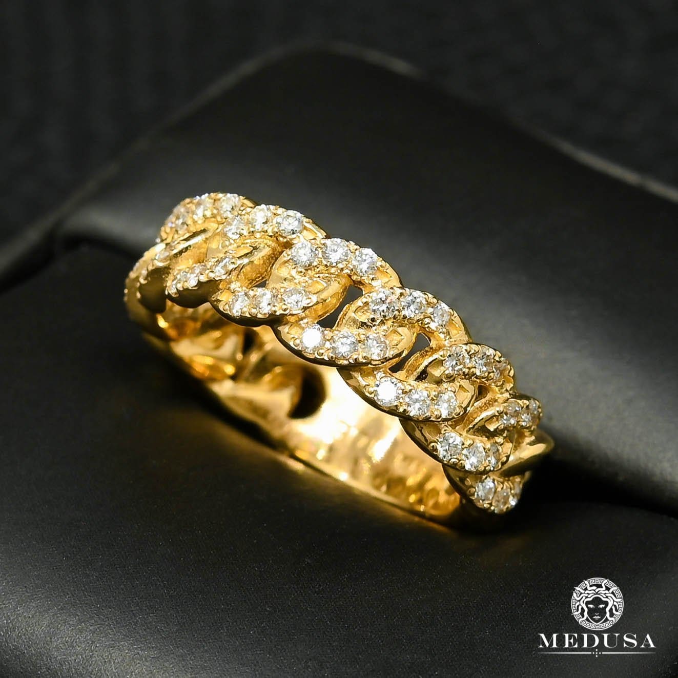 14K Gold Diamond Ring | Cuban D7 Men's Ring - MA0954 Yellow Gold