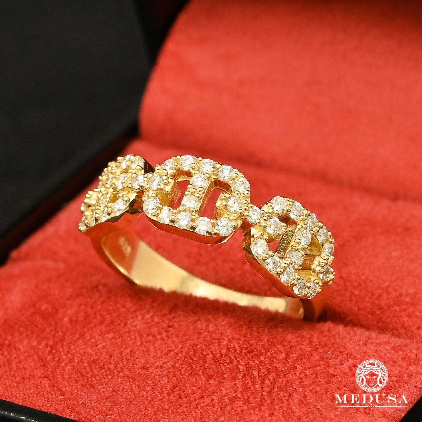 10K Gold Diamond Ring | Cuban Gucci Men's Ring D9 - MA0246 Yellow Gold