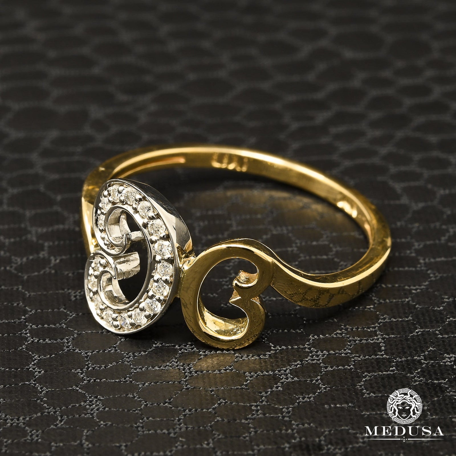 14K Gold Diamond Ring | Heart D7 Women's Ring - 9PT Diamond / 2 Tone Gold