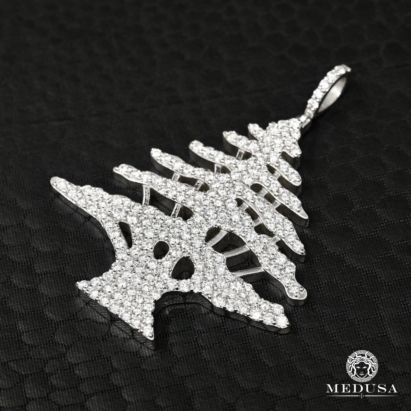 14K Gold Diamond Pendant | Divers Lebanese Cedar Tree Pendant - White Gold Diamond