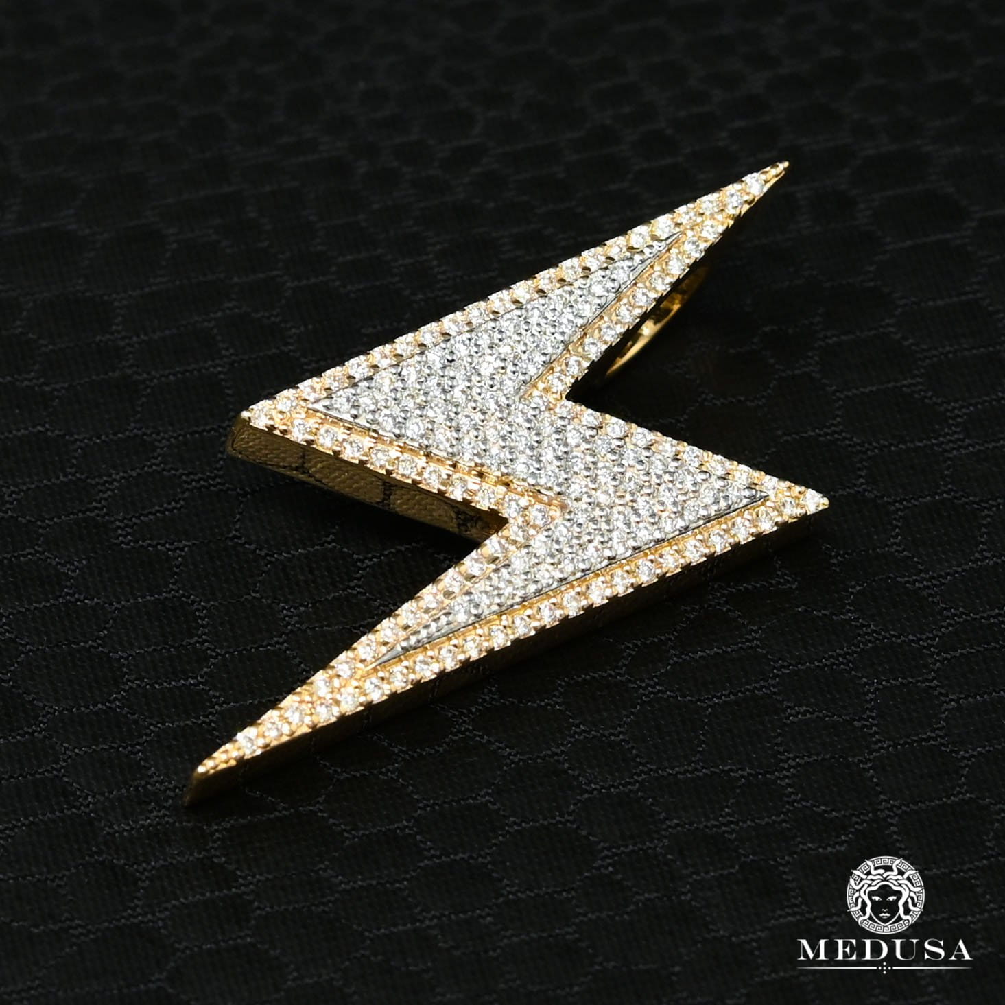 14K Gold Diamond Pendant | Divers Lightning D1 Pendant - 2 Tone Gold Diamond