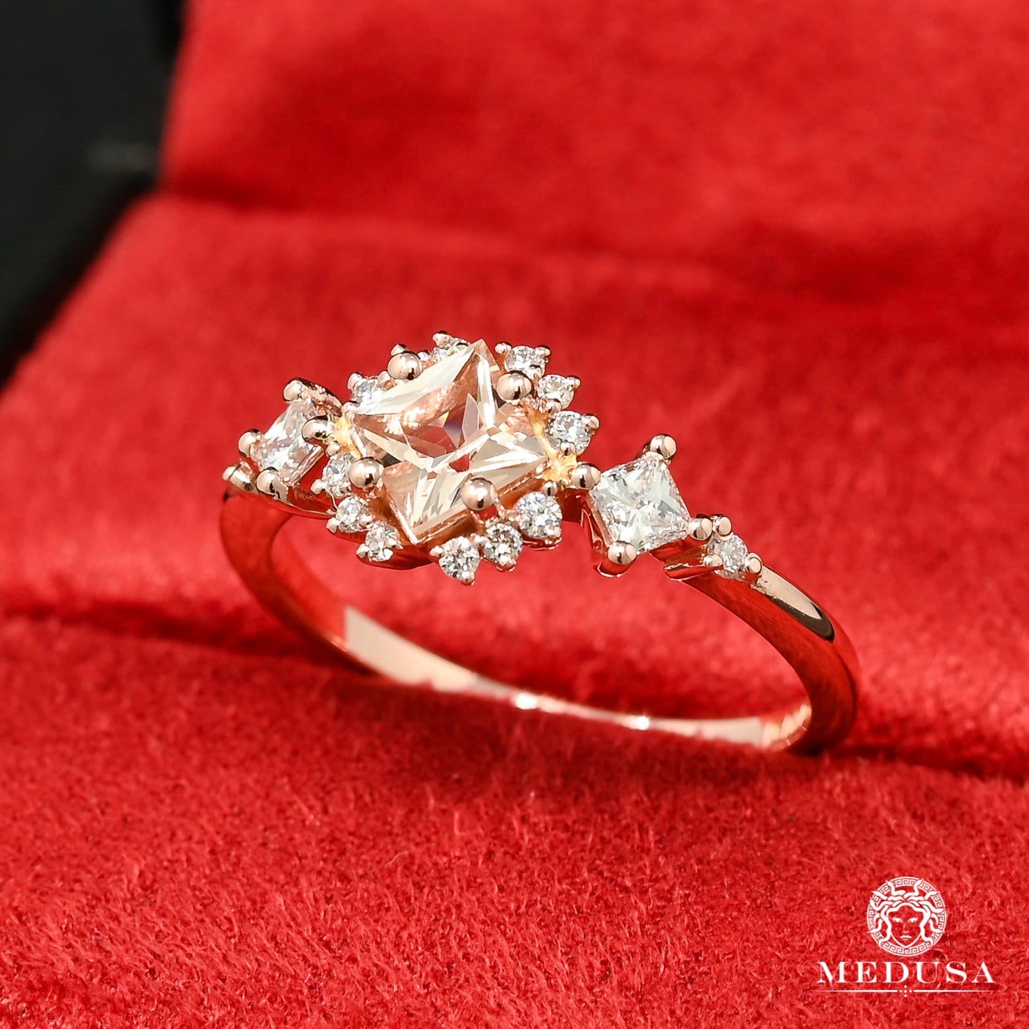 14K Gold Diamond Ring | Women's Ring Morganite D7 - Rose Gold Diamond