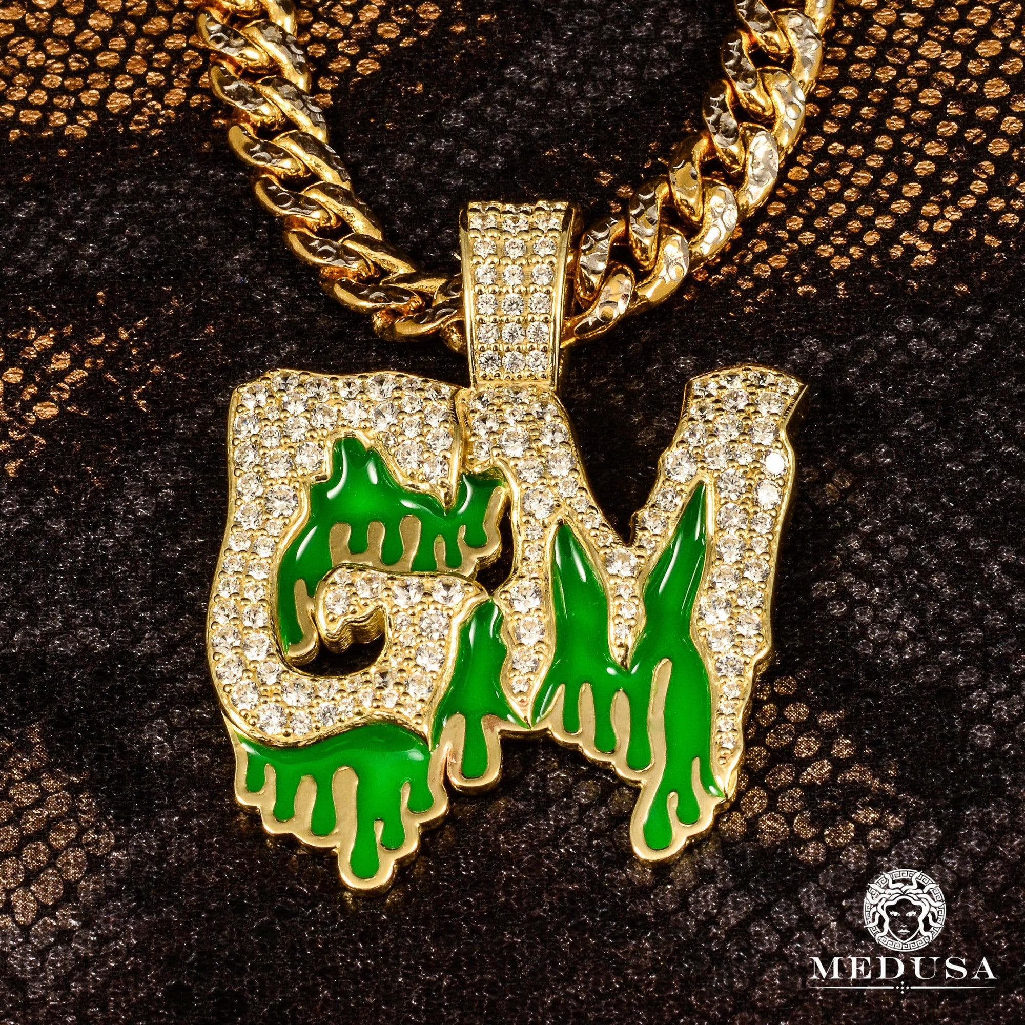 Pendentif en Or Custom | Bijoux Custom Pendentif 2 Lettre Drip Coloré