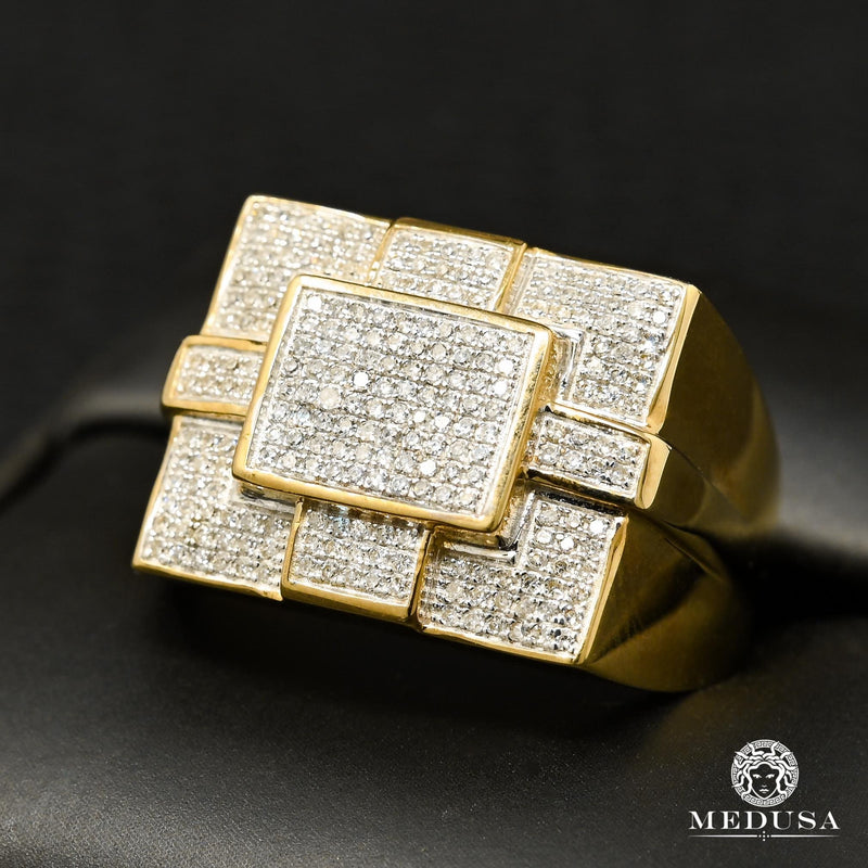 10K Gold Diamond Ring | Men&#39;s Ring Rhinestone H12 - Yellow Gold Diamond