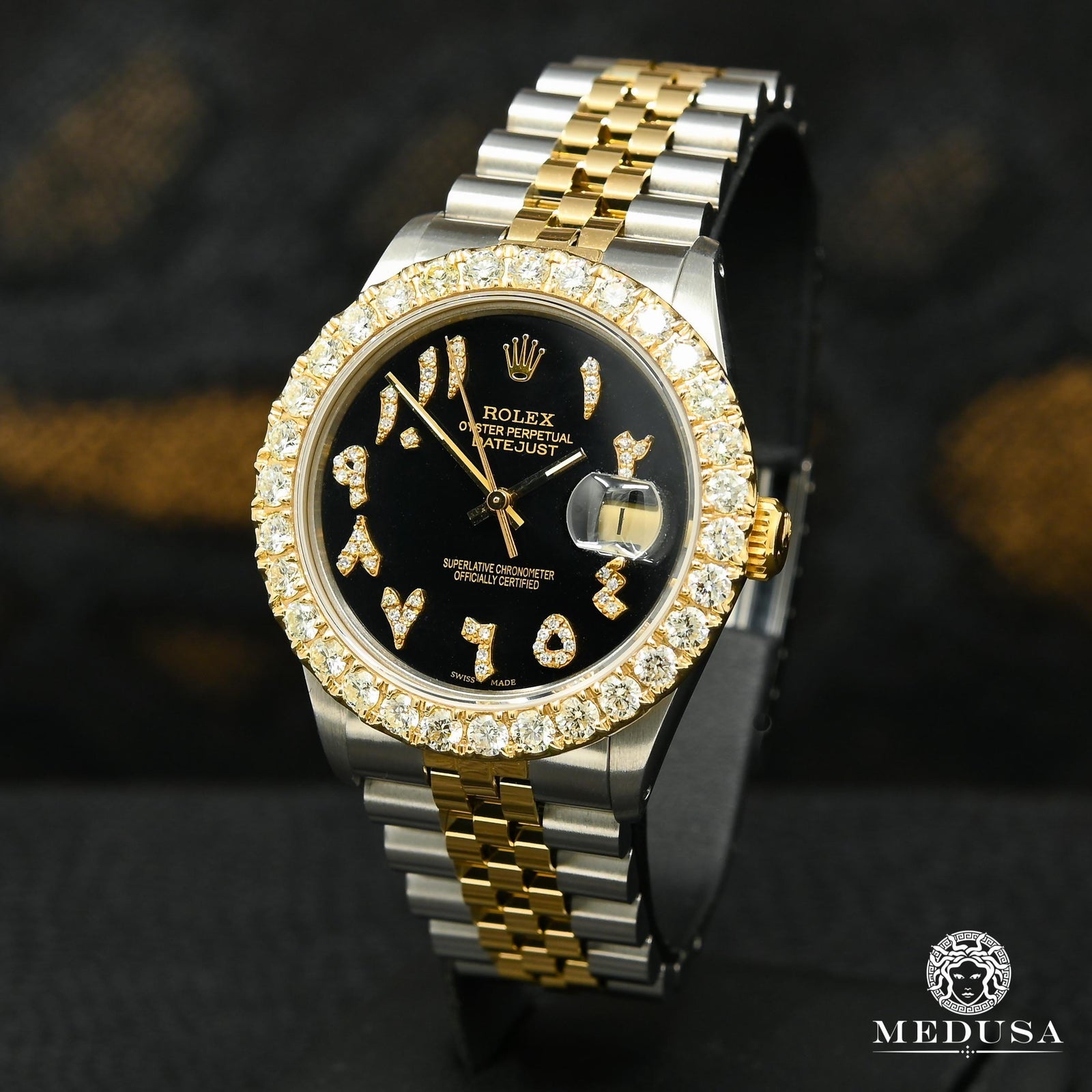 Montre Rolex | Montre Homme Rolex Datejust 36mm - Black Arabic Or 2 Tons