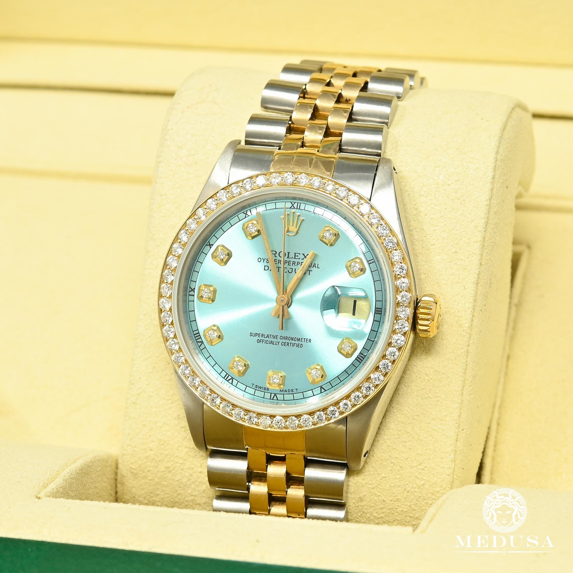 Montre Rolex | Montre Homme Rolex Datejust 36mm - Cyan Vintage Or 2 Tons