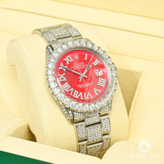 Rolex Datejust 36 mm - Ostra roja completamente helada - Inoxidable