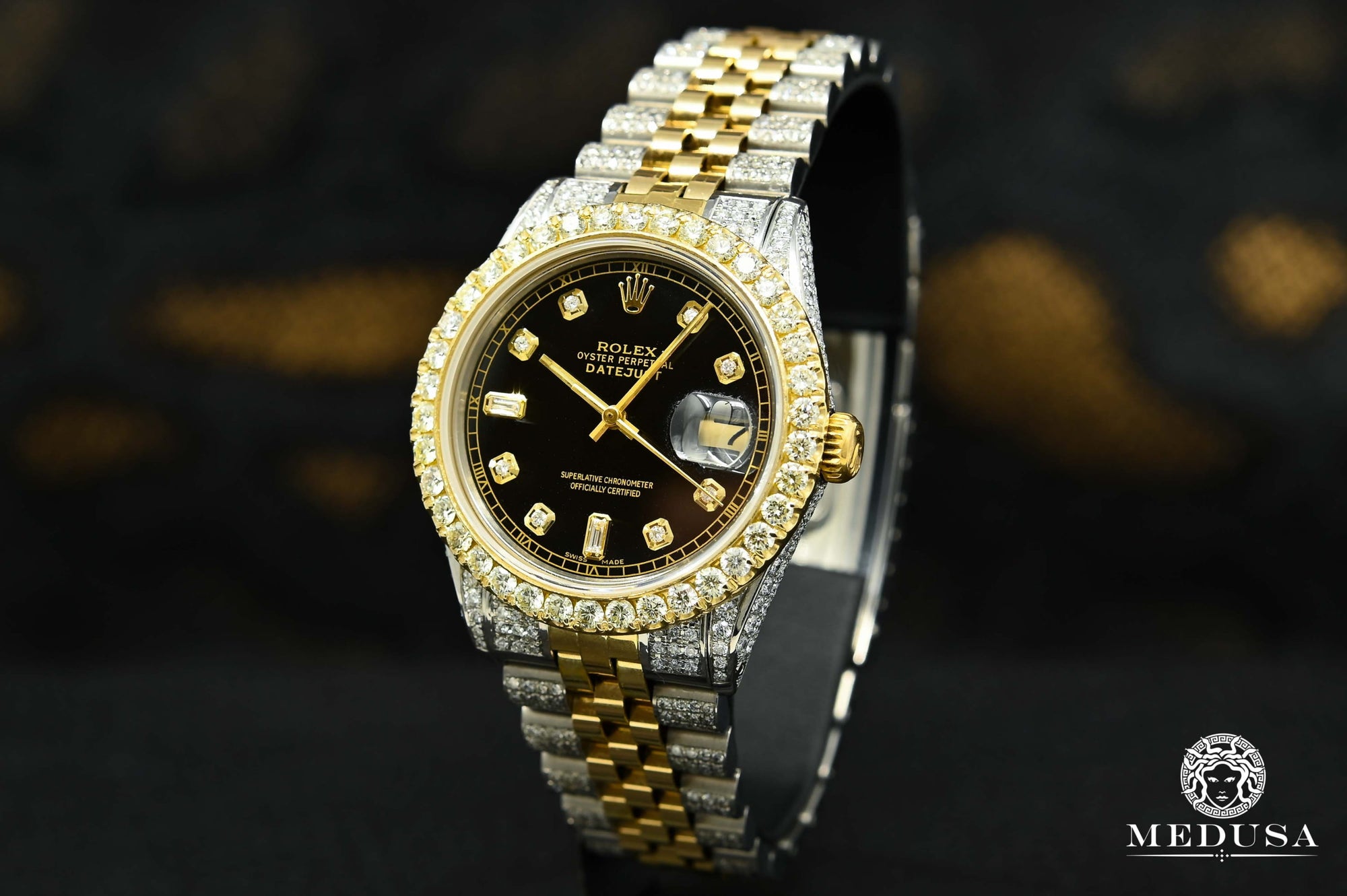 Montre Rolex | Montre Homme Rolex Datejust 36mm - Jubilee Iced Black Or 2 Tons