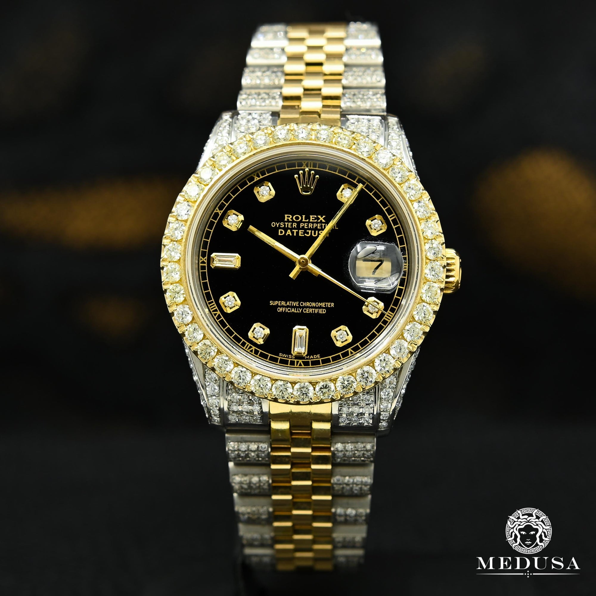 Montre Rolex | Montre Homme Rolex Datejust 36mm - Jubilee Iced Black Or 2 Tons