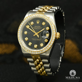 Rolex Datejust 36mm - Black Jubilee 1.00CT  - Gold 2 Tones