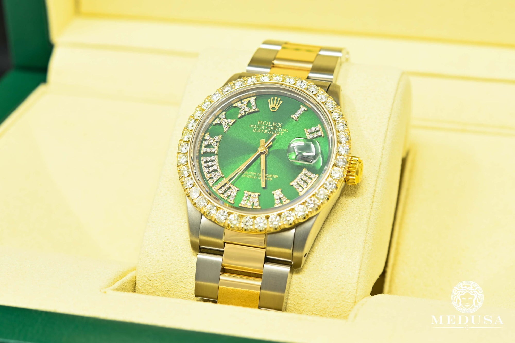 Montre Rolex | Montre Homme Rolex Datejust 36mm - Oyster Vert Romain Or 2 Tons
