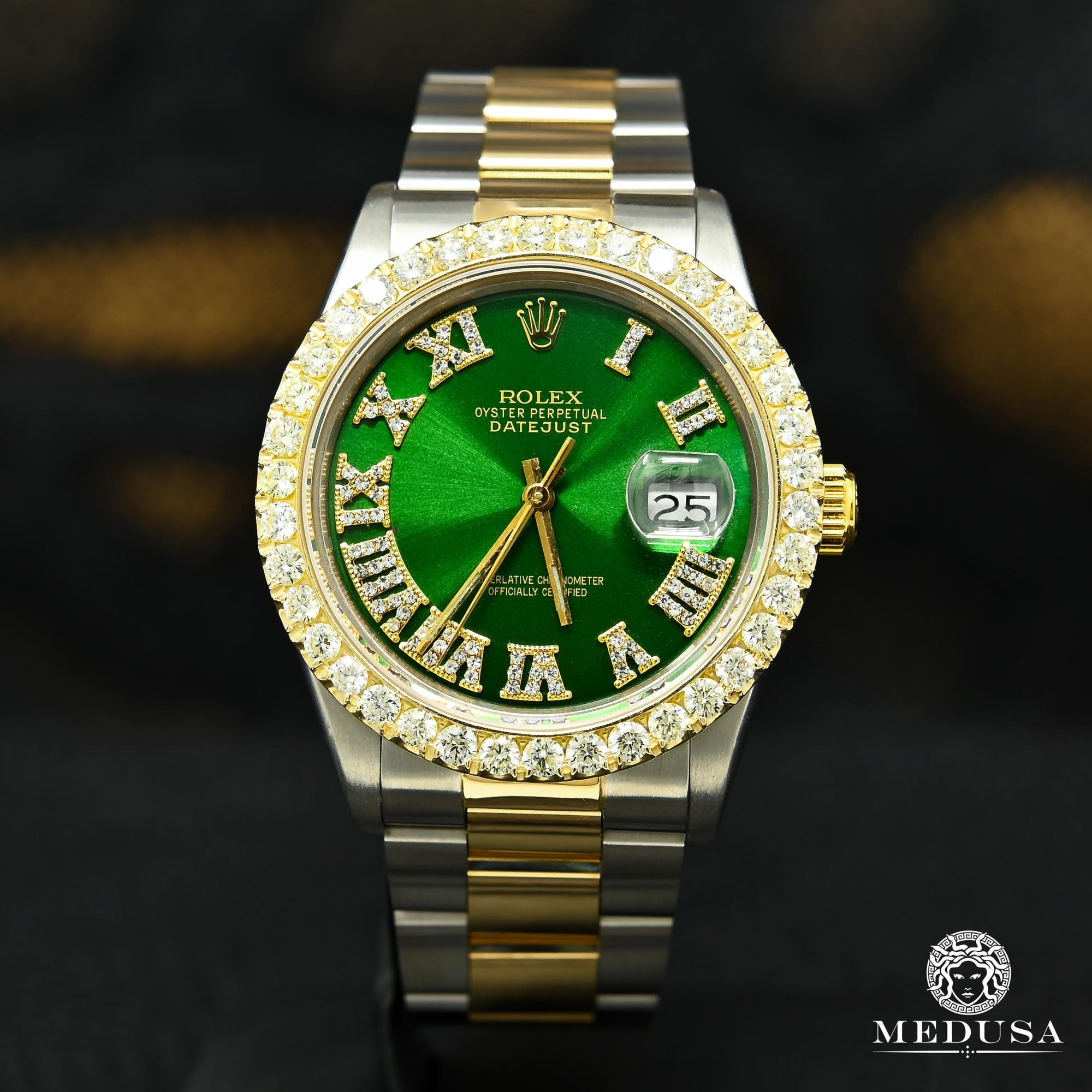 Montre Rolex | Montre Homme Rolex Datejust 36mm - Oyster Vert Romain Or 2 Tons