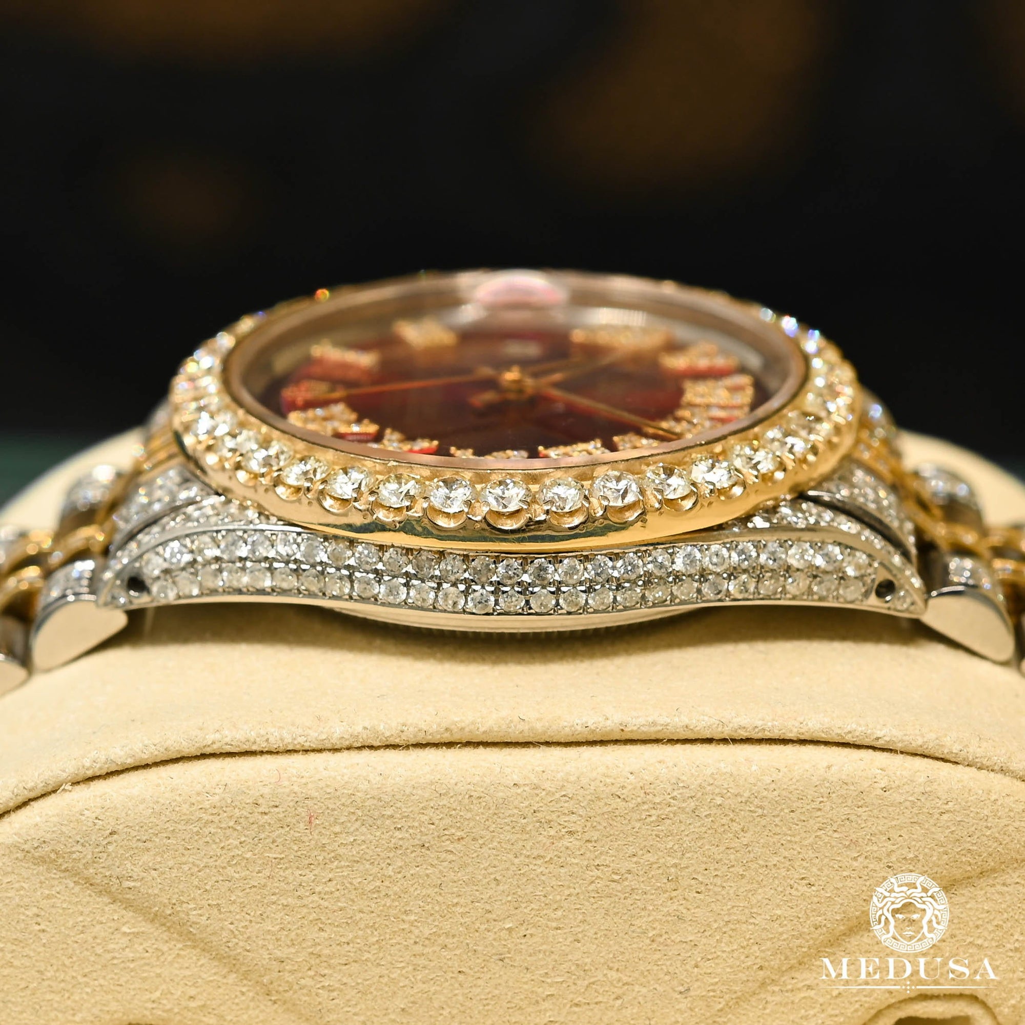 Montre Rolex | Montre Homme Rolex Datejust 36mm - Red Iced Out XL Or 2 Tons