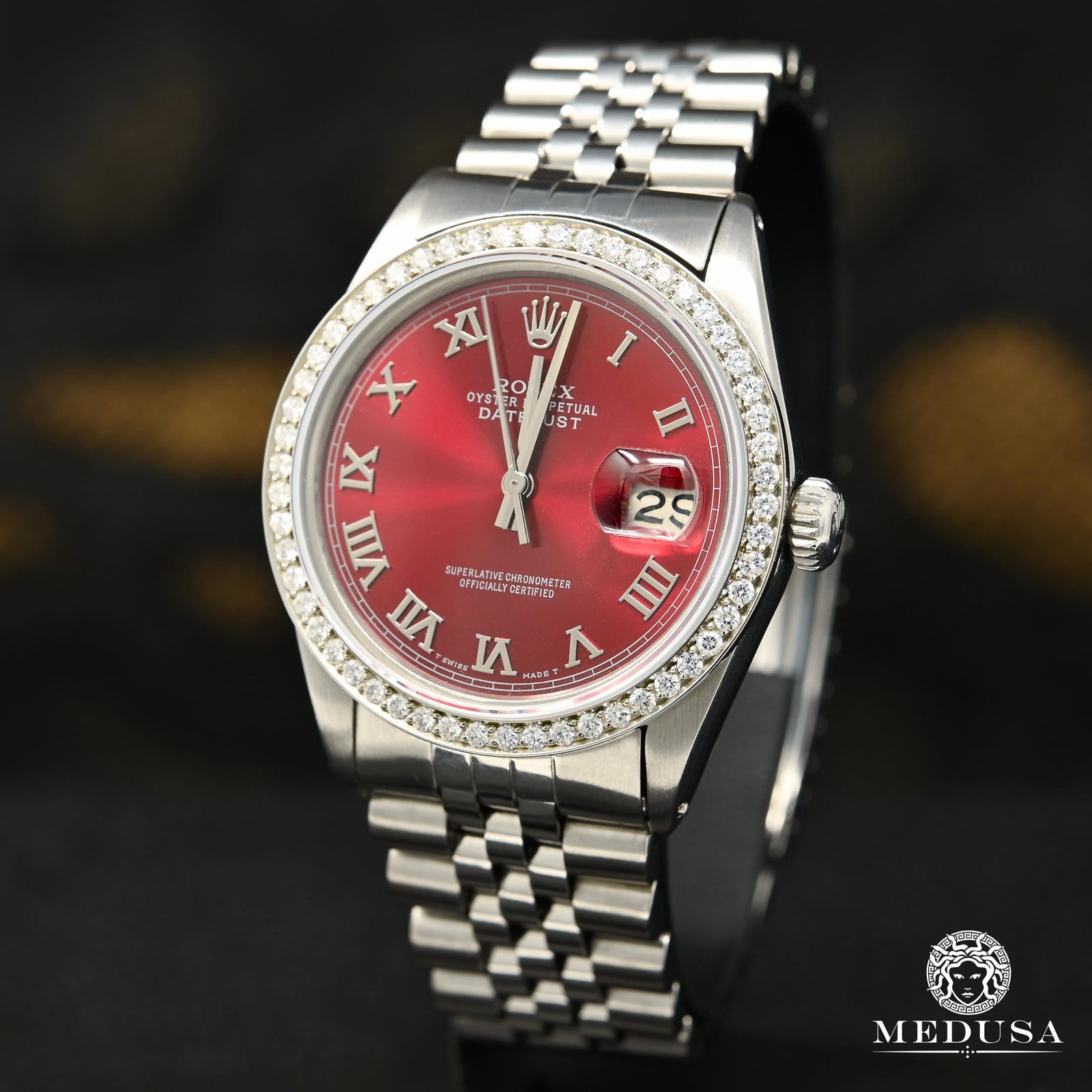 Montre Rolex | Montre Homme Rolex Datejust 36mm - Rouge Classic Romain Iced Stainless