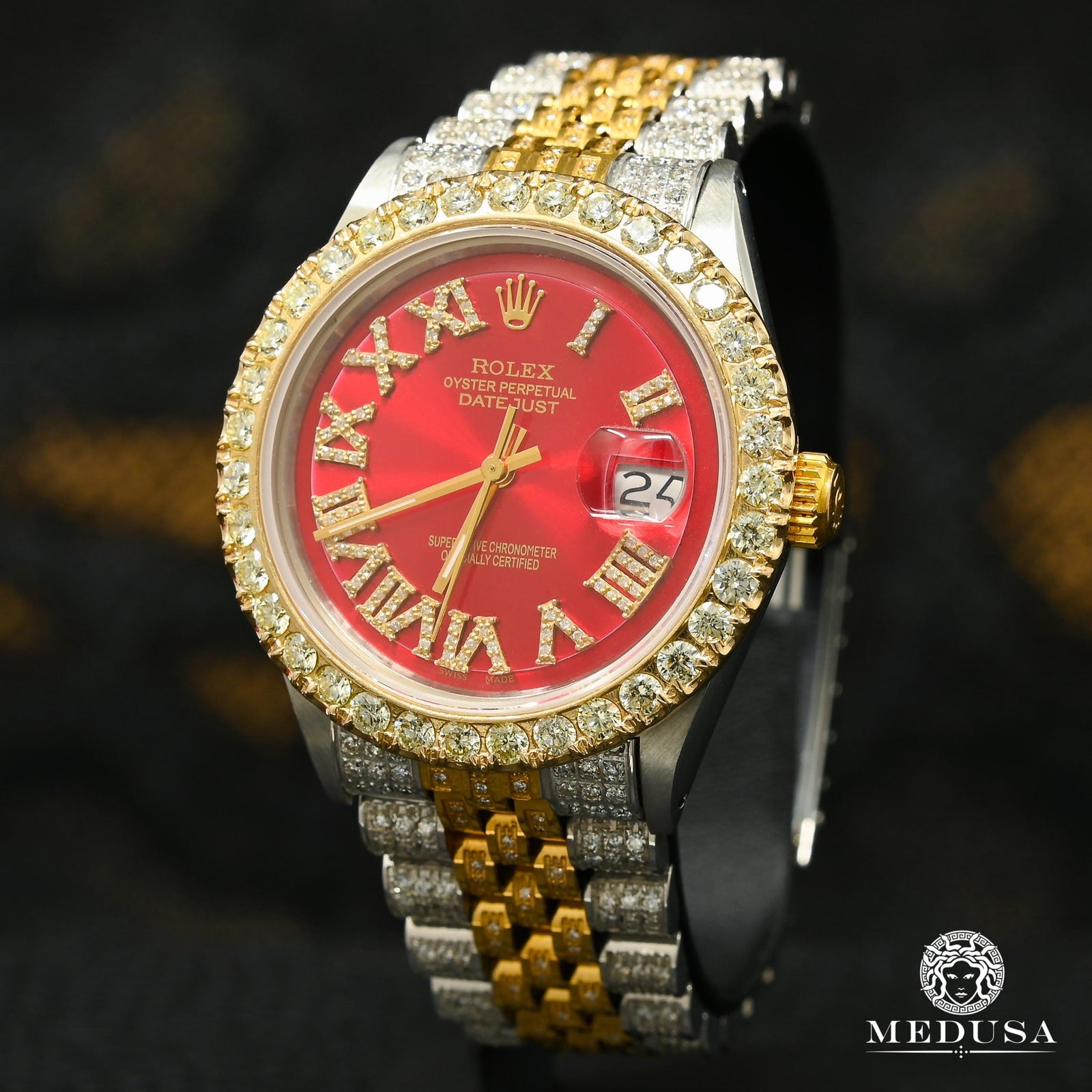 Montre Rolex | Montre Homme Rolex Datejust 36mm - Rouge Jubilee Iced Or 2 Tons