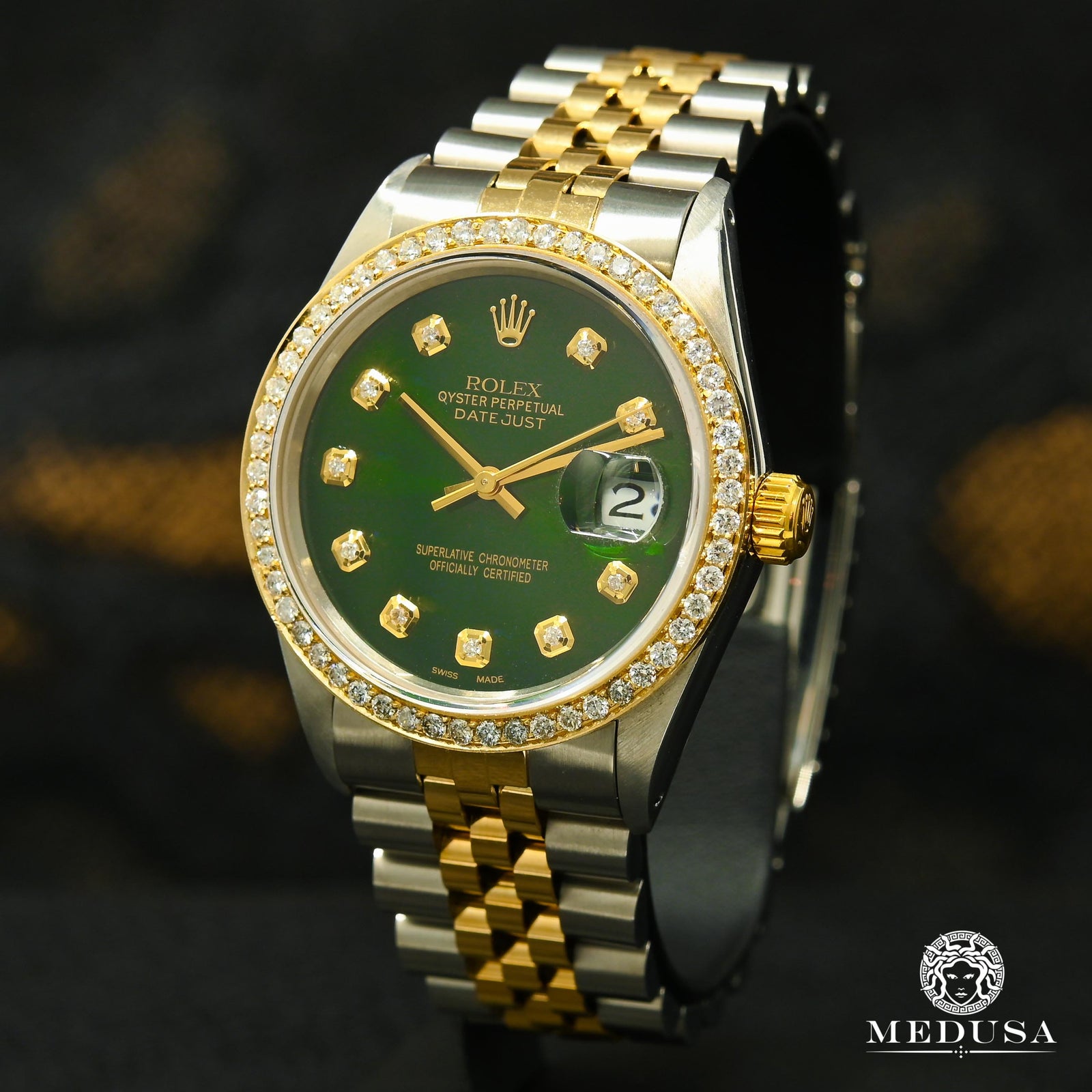 Montre Rolex | Montre Homme Rolex Datejust 36mm - Vert Jubilee 1.00CT Or 2 Tons