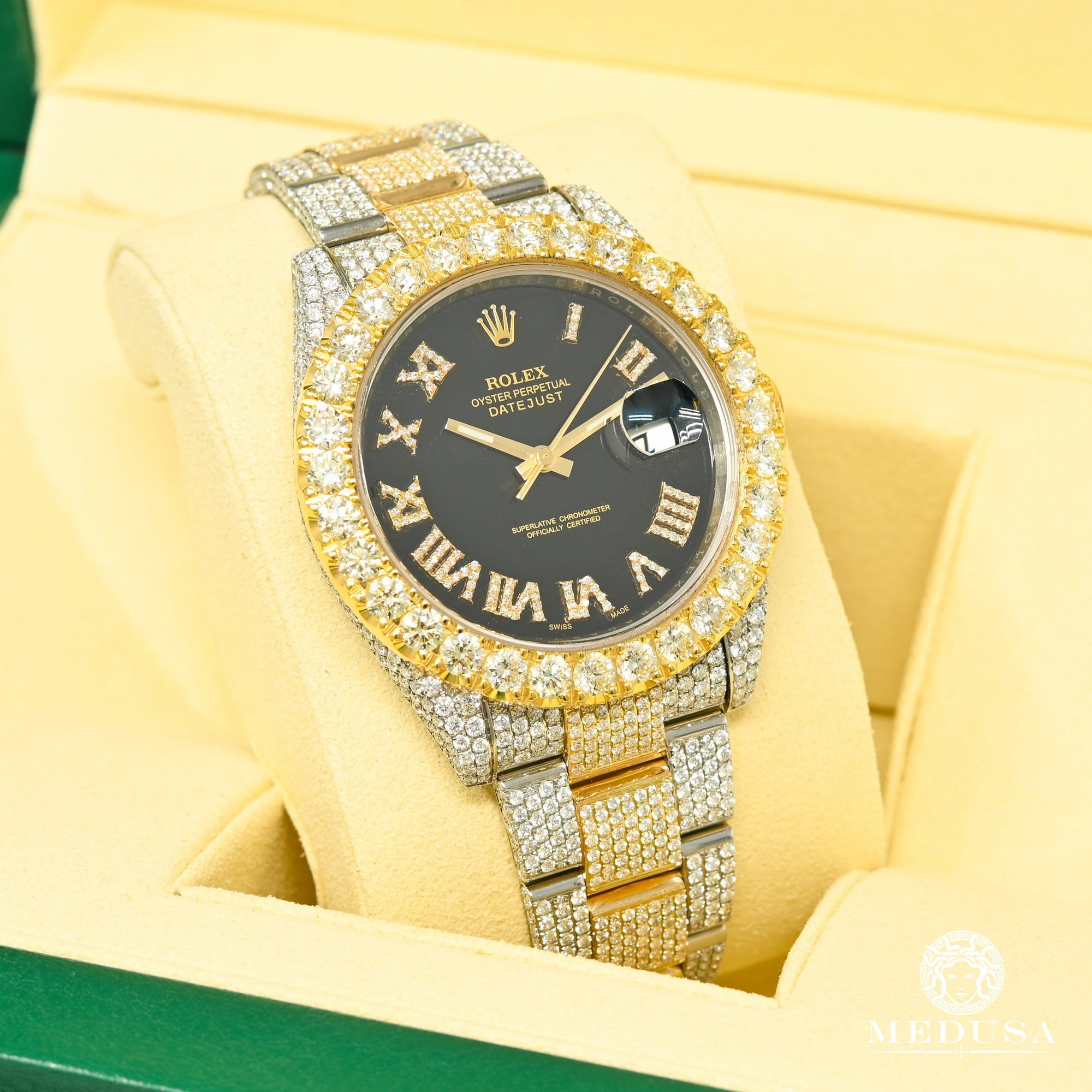 Montre Rolex | Montre Homme Rolex Datejust 41mm - Black 2 Tones Iced Or 2 Tons