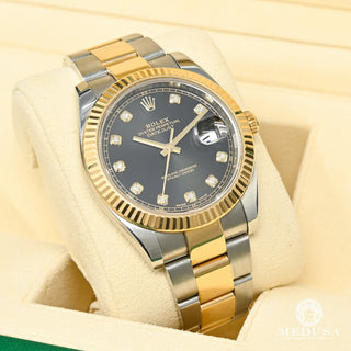 Rolex Datejust 41mm - Black Factory Diamond  - Gold 2 Tones