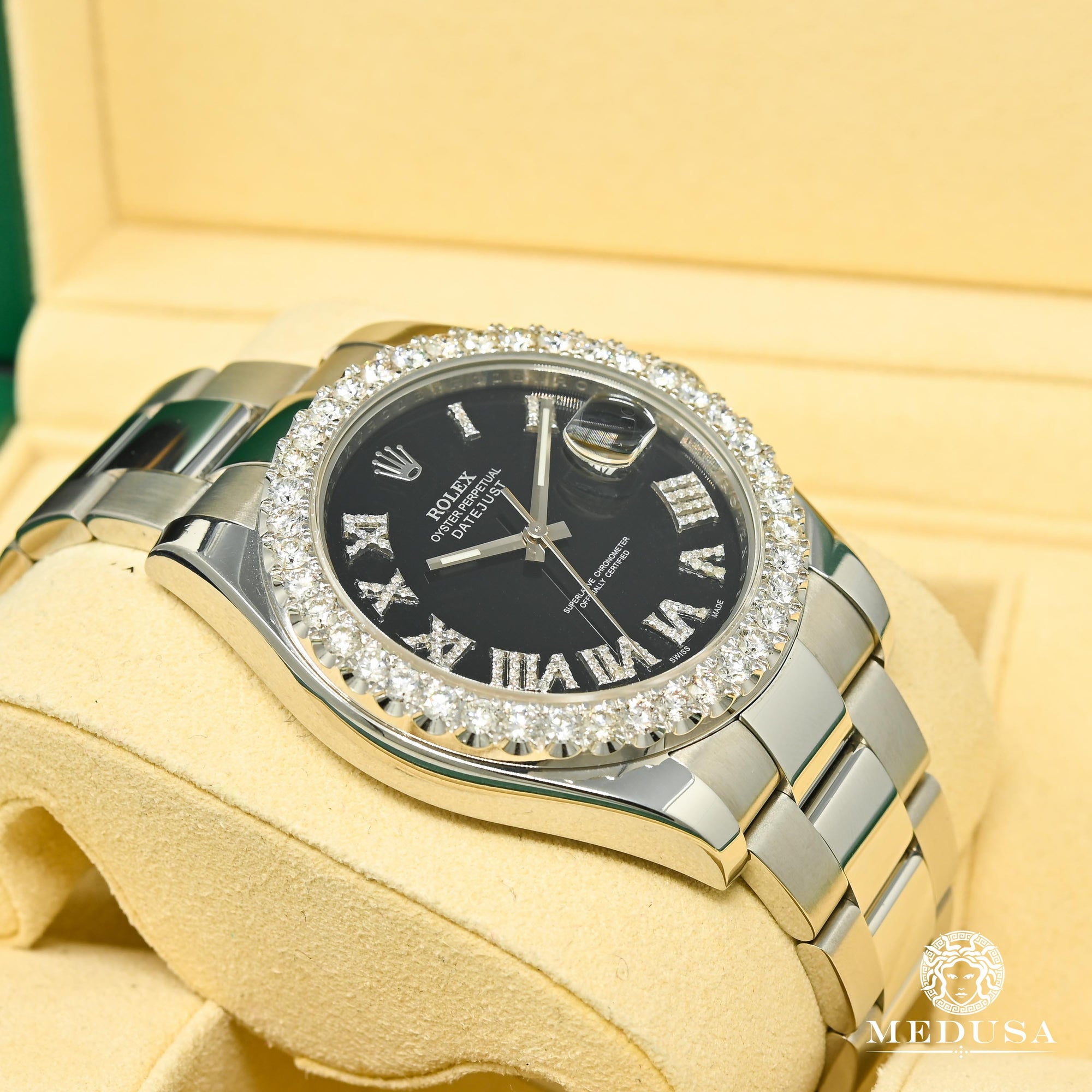 Montre Rolex | Montre Homme Rolex Datejust 41mm - Black Romain Iced Stainless