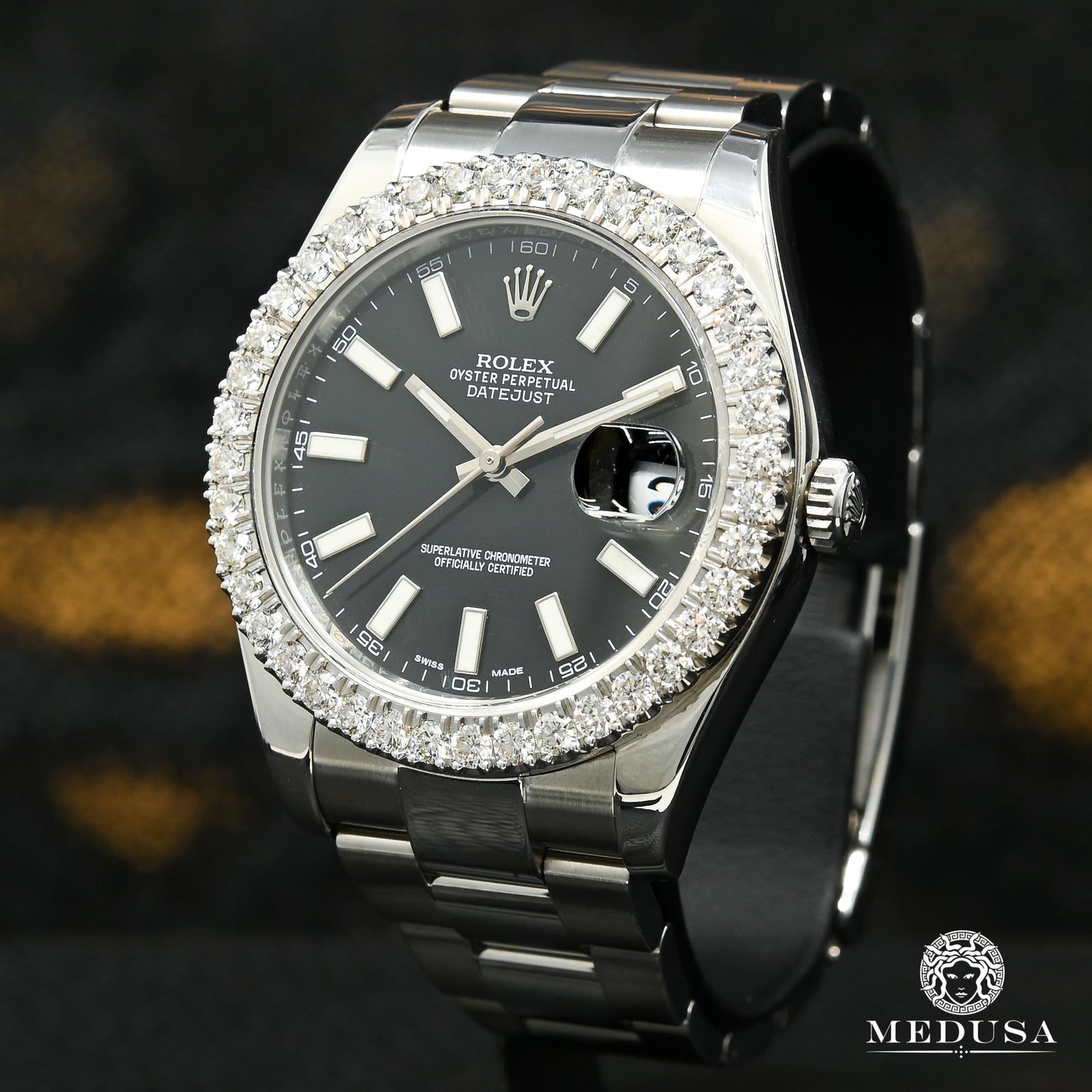 Montre Rolex | Montre Homme Rolex Datejust 41mm - Black Stick Iced Stainless