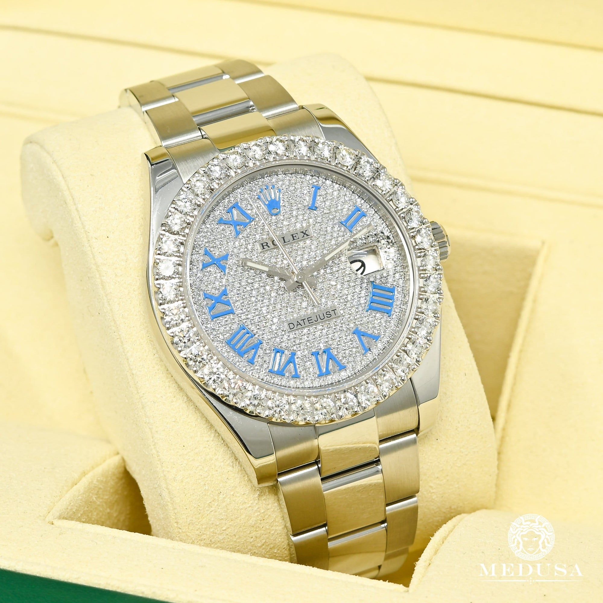 Montre Rolex | Montre Homme Rolex Datejust 41mm - Blue Romain Iced Stainless