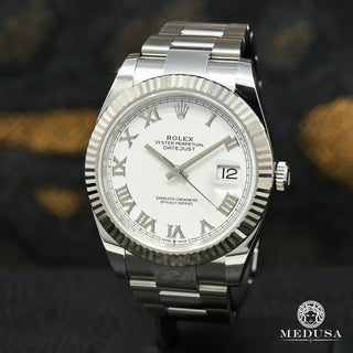 Rolex Datejust 41mm - Romain blanco estriado - Oro blanco