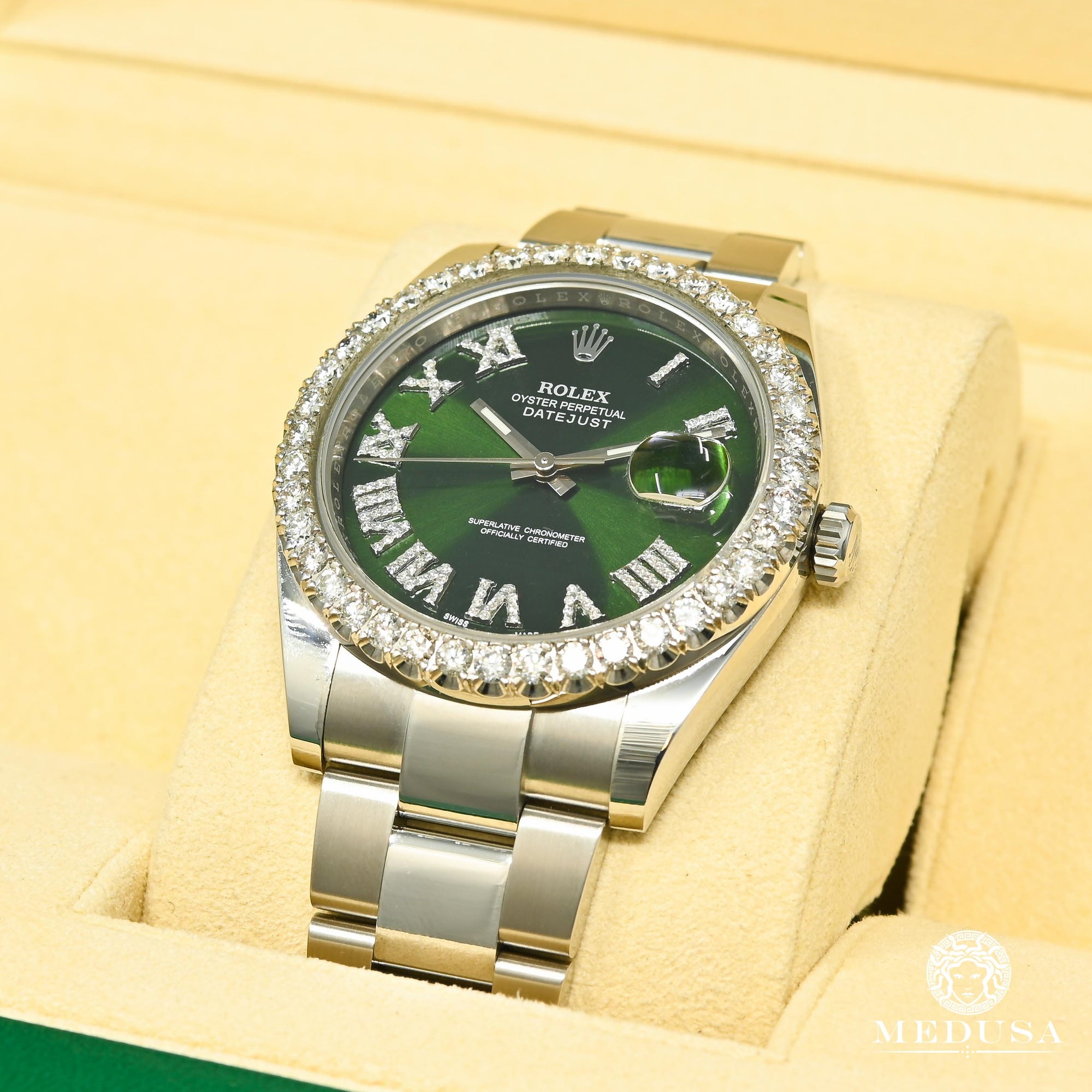 Montre Rolex | Montre Homme Rolex Datejust 41mm - Green Romain Iced Stainless
