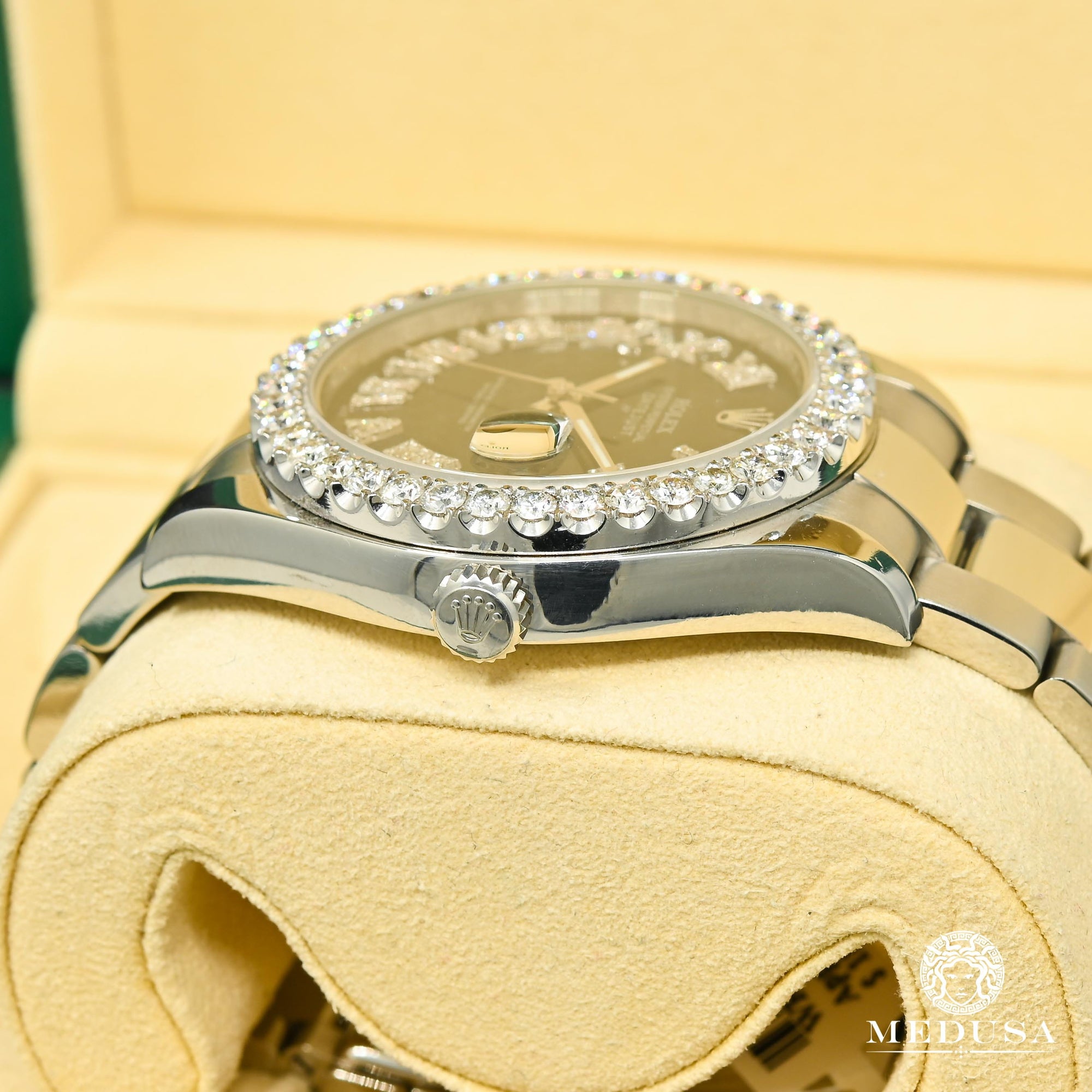 Montre Rolex | Montre Homme Rolex Datejust 41mm - Green Romain Iced Stainless