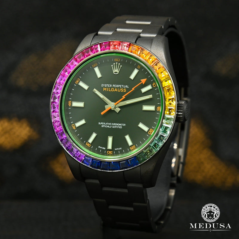 Rolex watch | Rolex Milgauss Men&#39;s Watch 40mm - Black Rainbow Black Gold