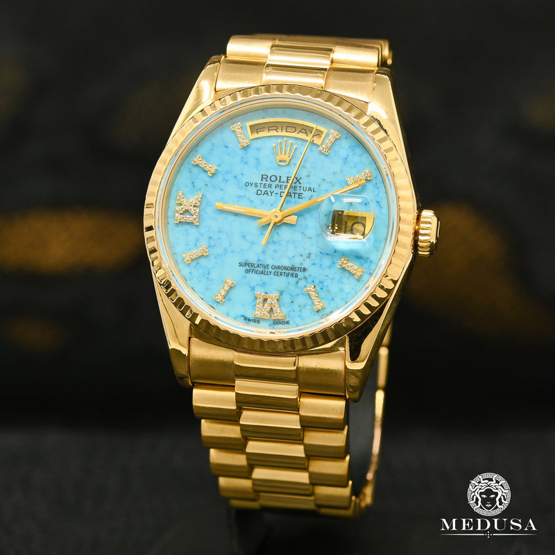 Montre Rolex | Montre Homme Rolex President Day - Date 36mm - Turquoise Or Jaune
