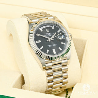Rolex President Day-Date 40 mm - Baguette negro o blanco - Oro blanco
