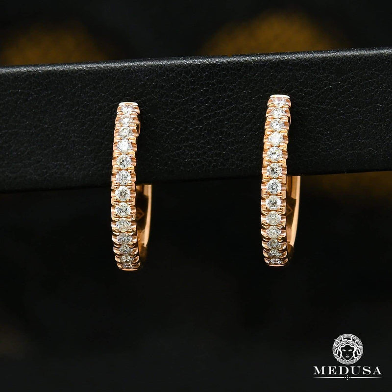 18K Gold Diamond Hoops | Round D1 Earrings - Rose Gold Diamond / 14mm
