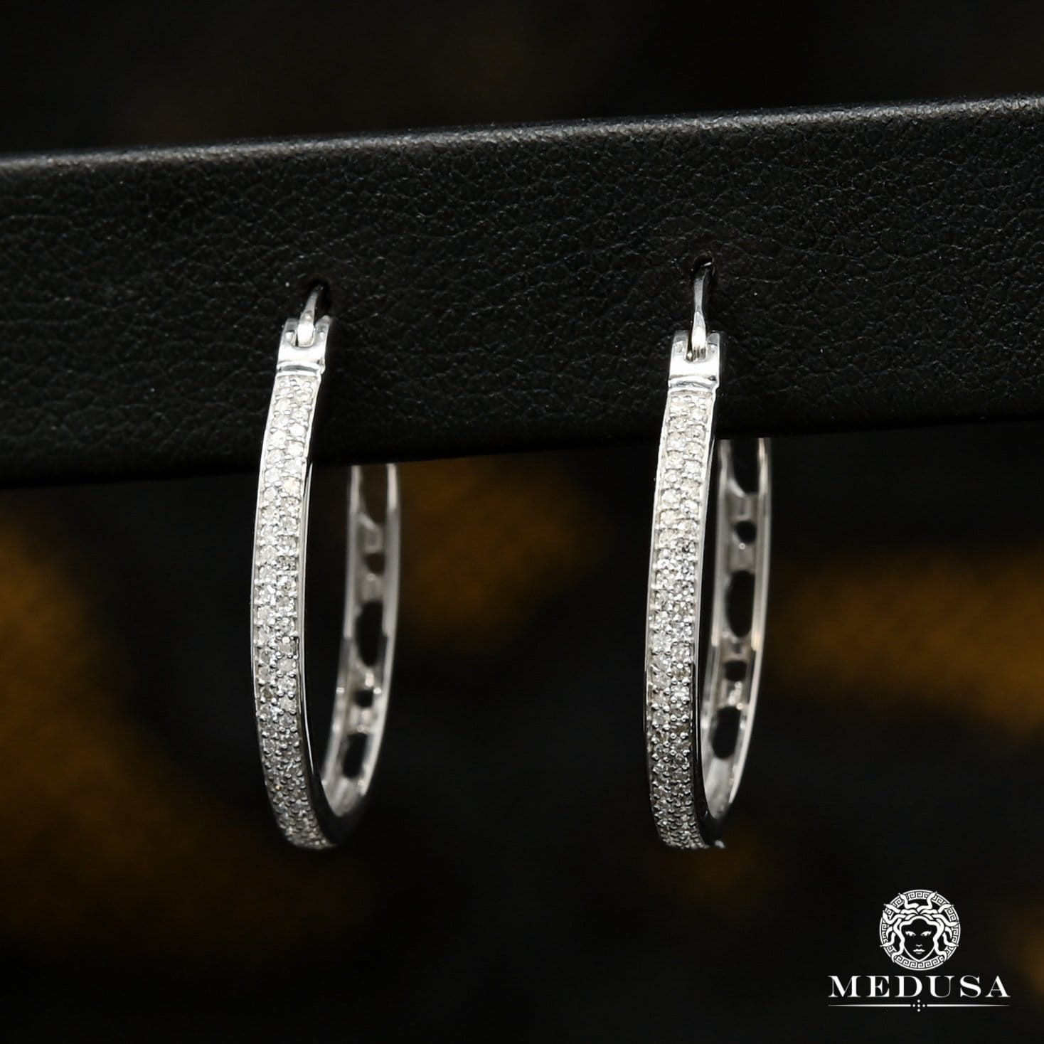 10K Gold Diamond Hoops | Round D4 Earrings - White Gold Diamond / 23mm