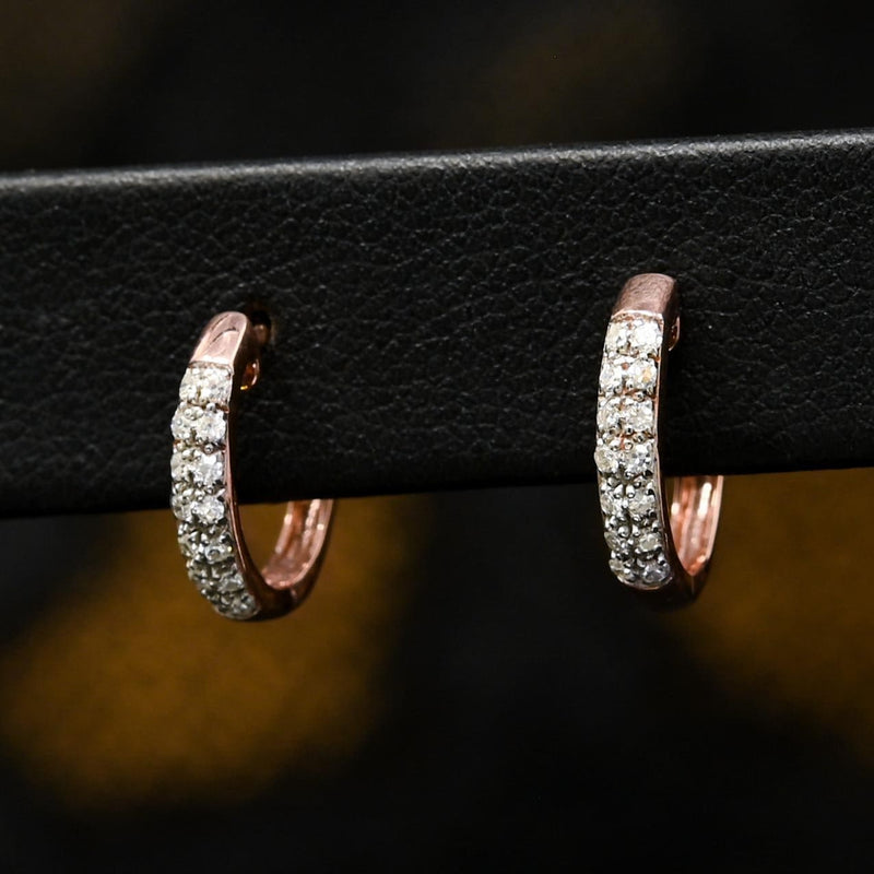 10K Gold Diamond Hoops | Round D5 Earrings - Diamond 15mm / Rose Gold