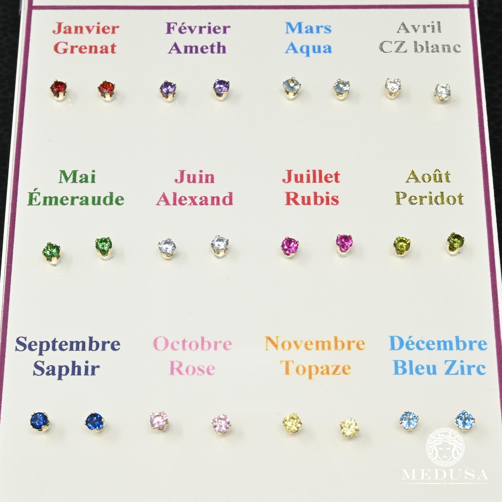 Studs en Or 10K | Boucles d’Oreilles Round X2 Pierre de Naissance