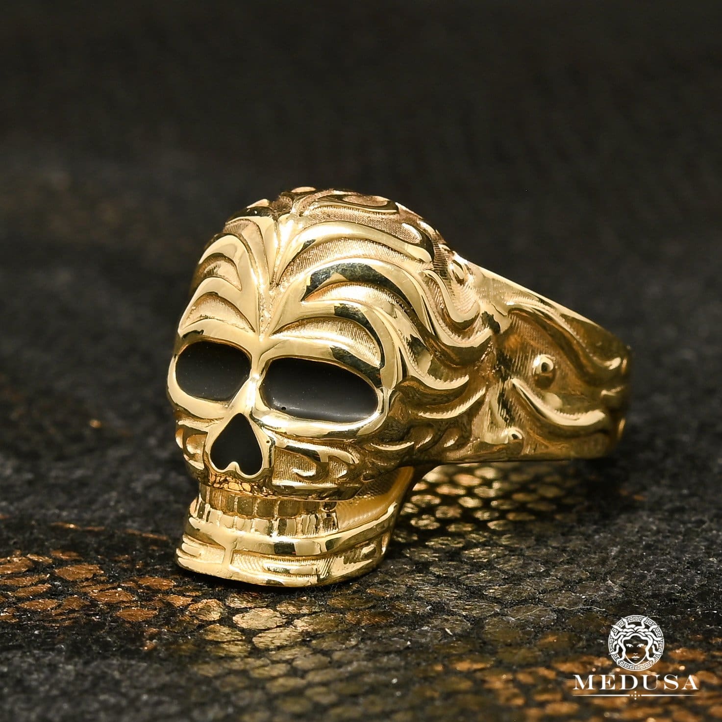 10K Gold Ring | Men's Ring Skull H6 Yellow Gold