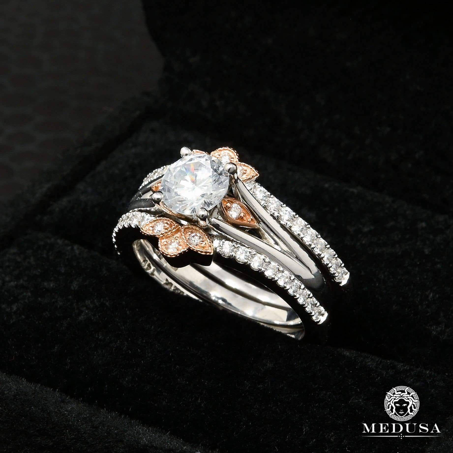 14K Gold Diamond Ring | Solitaire Engagement Ring Set F1 Without / 2 Tone Rose Gold