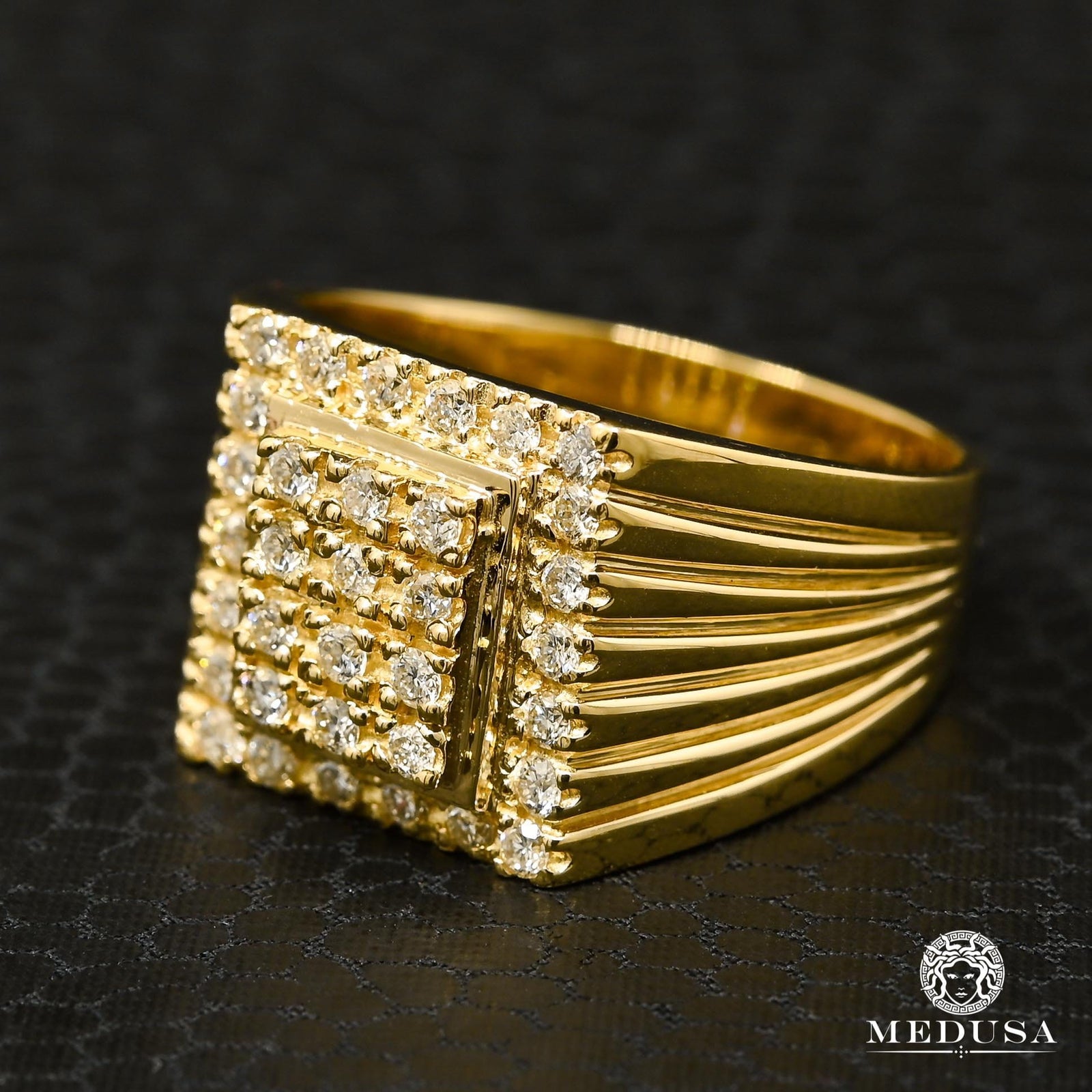 10K Gold Diamond Ring | Square D12 Men's Ring - Diamond