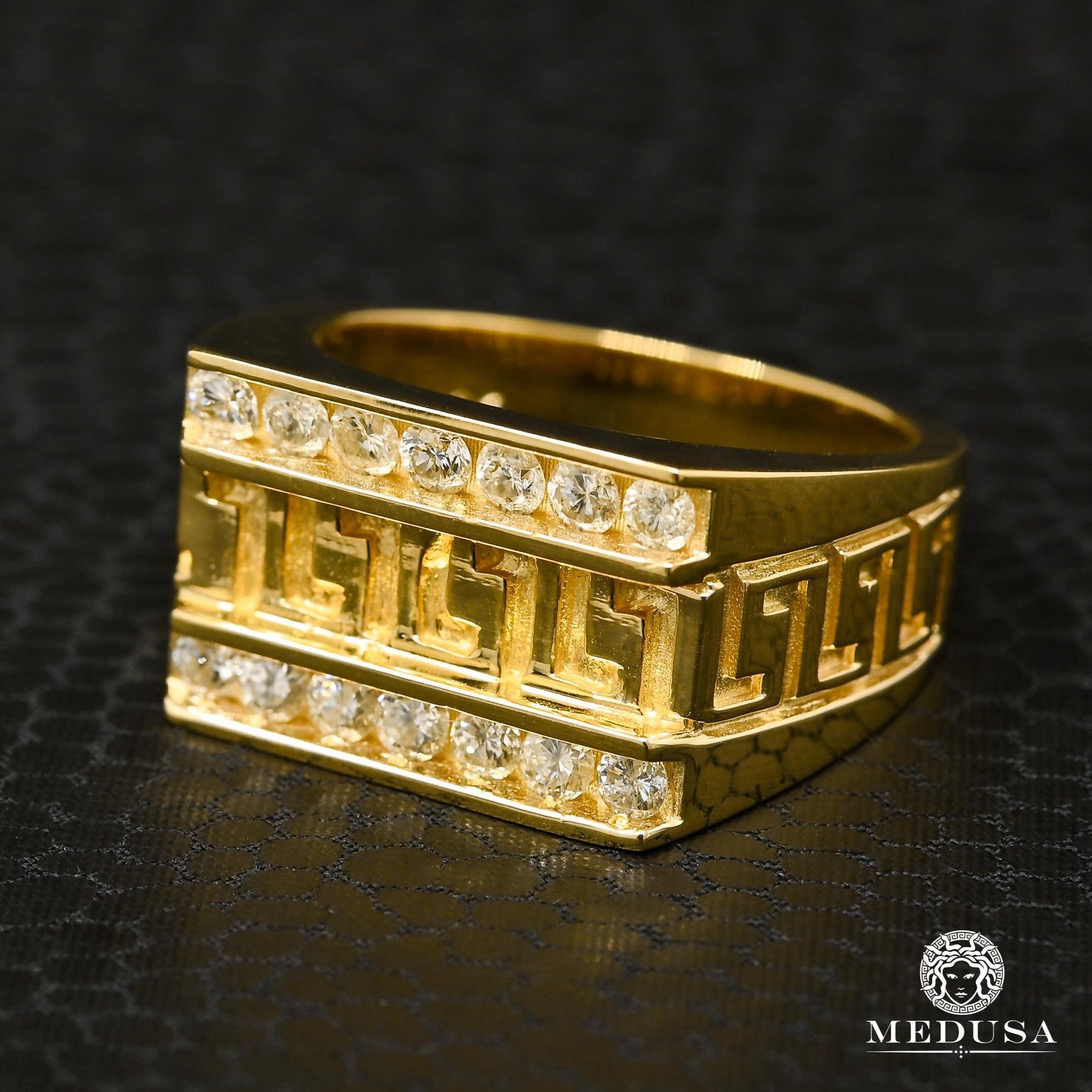 10K Gold Diamond Ring | Square Men's Ring D15 - Diamond