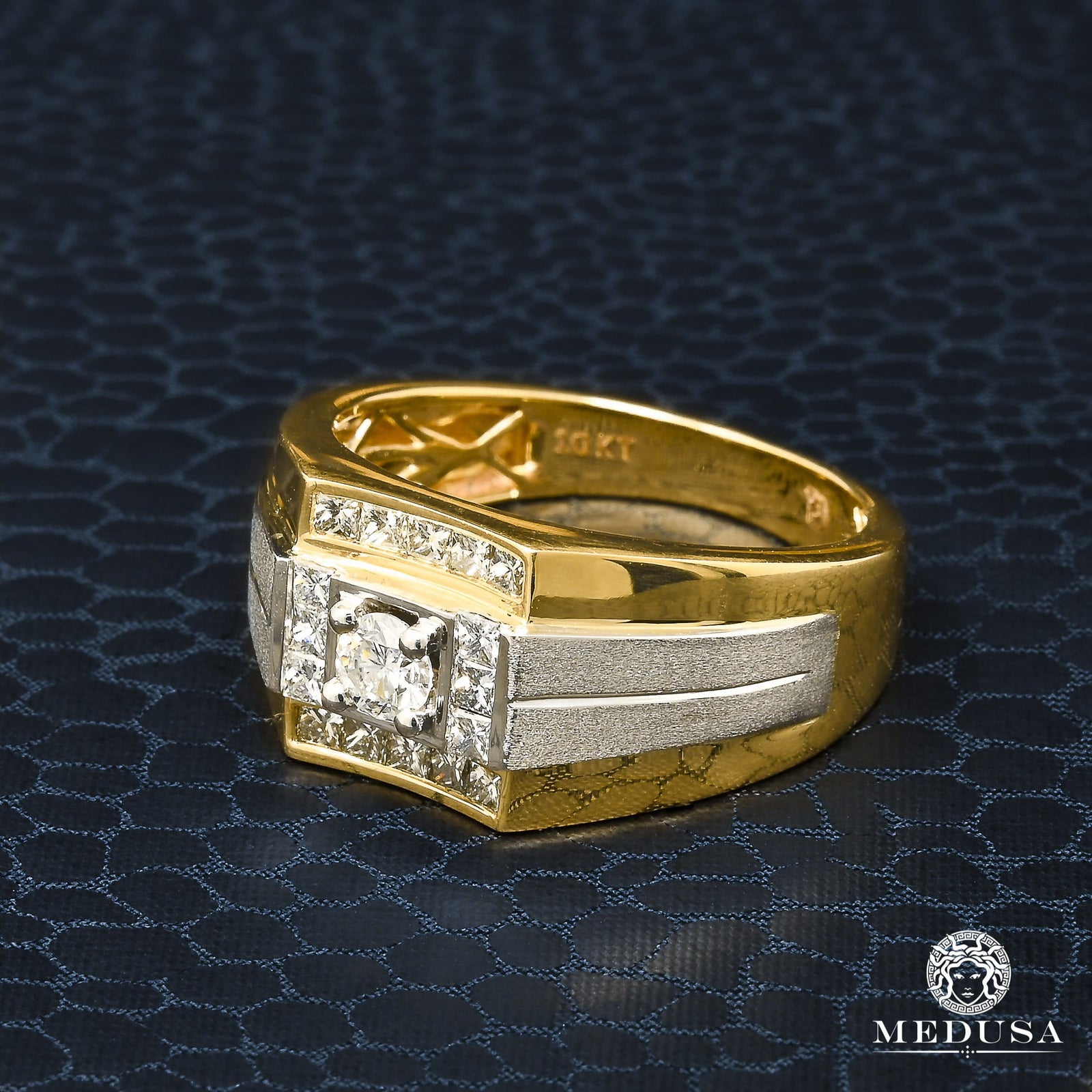 Bague à Diamants en Or 10K | Bague Homme Square D4 - Diamant 0,80CT / Or 2 Tons