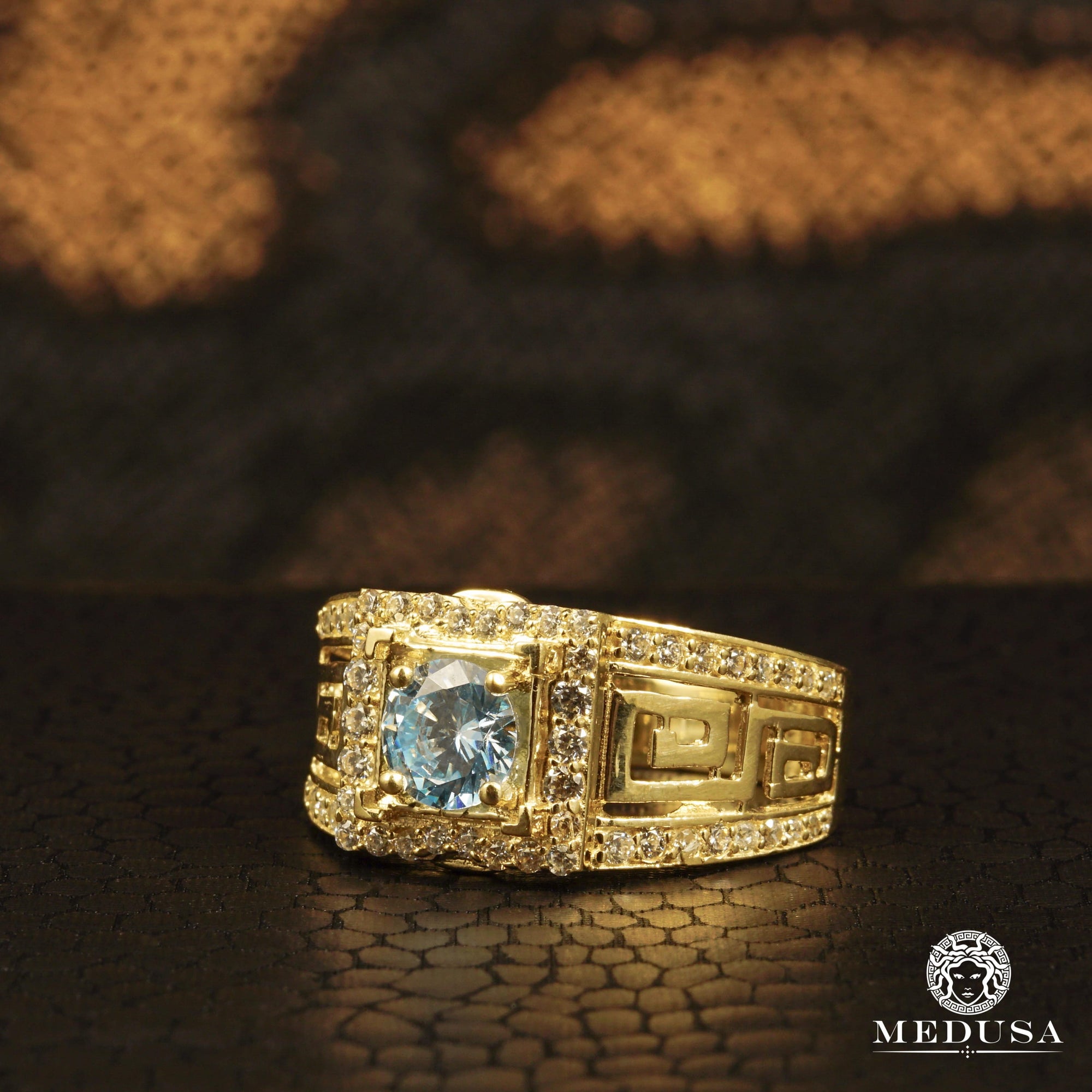 Bague en Or 10K | Bague Homme Stone H1 Or Jaune / Aquamarine