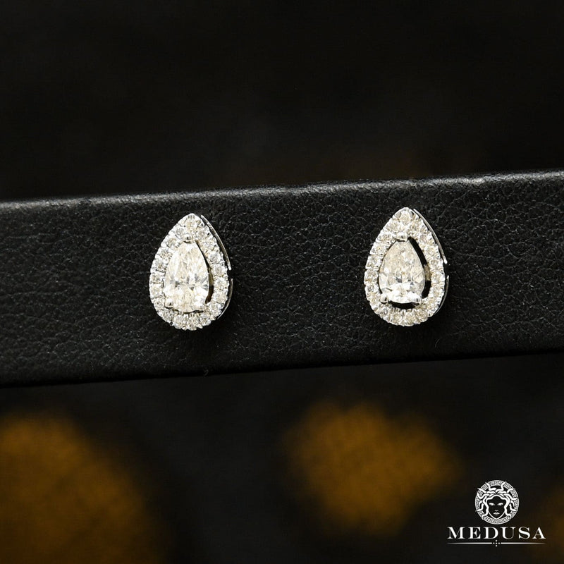 10K Gold Diamond Studs | Earrings Studs D27 - Pear Cut Diamond White Gold