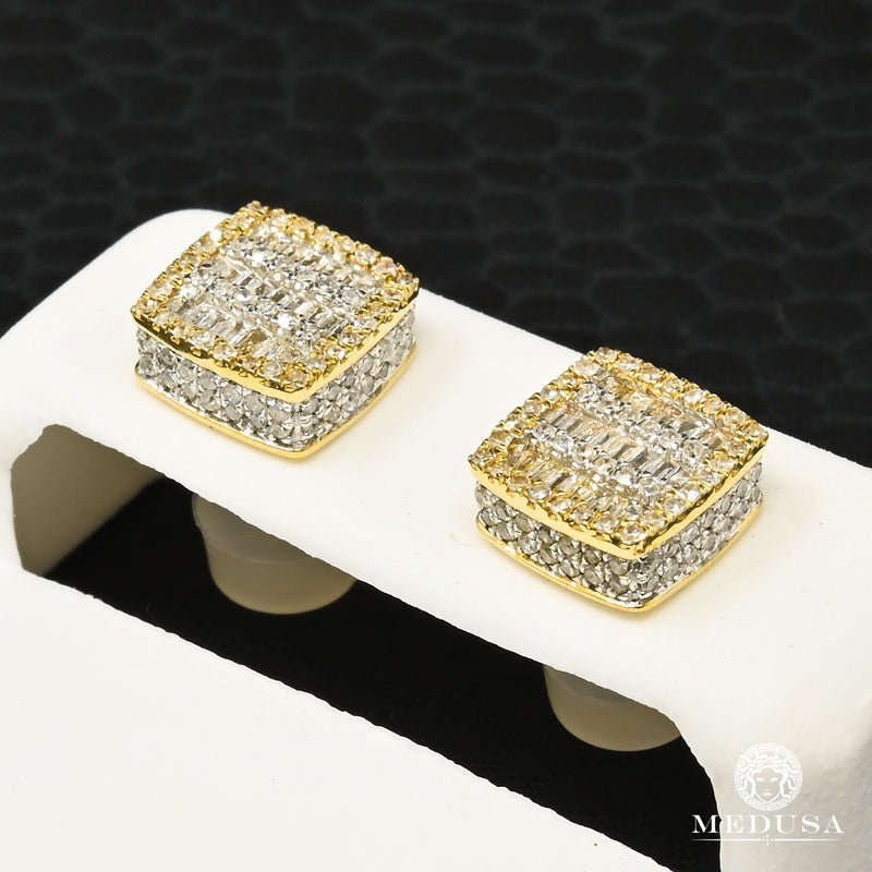 10K Gold Diamond Studs | D4 Stud Earrings - 9mm Diamond / 2 Tone Gold